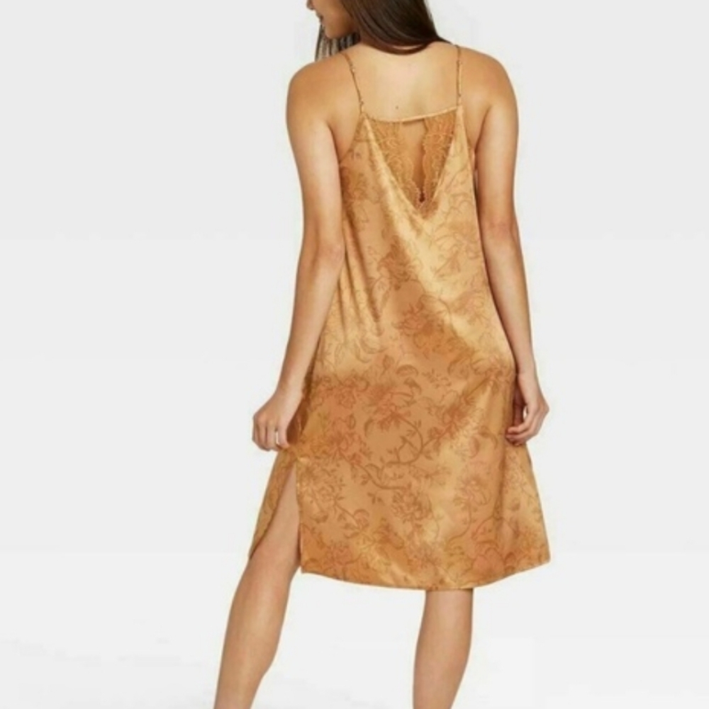 Stars Above Gold Floral Satin Slip Midi Dress